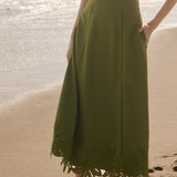 Tropical Palm Linen Midi Skirt