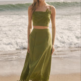 Tropical Palm Linen Midi Skirt