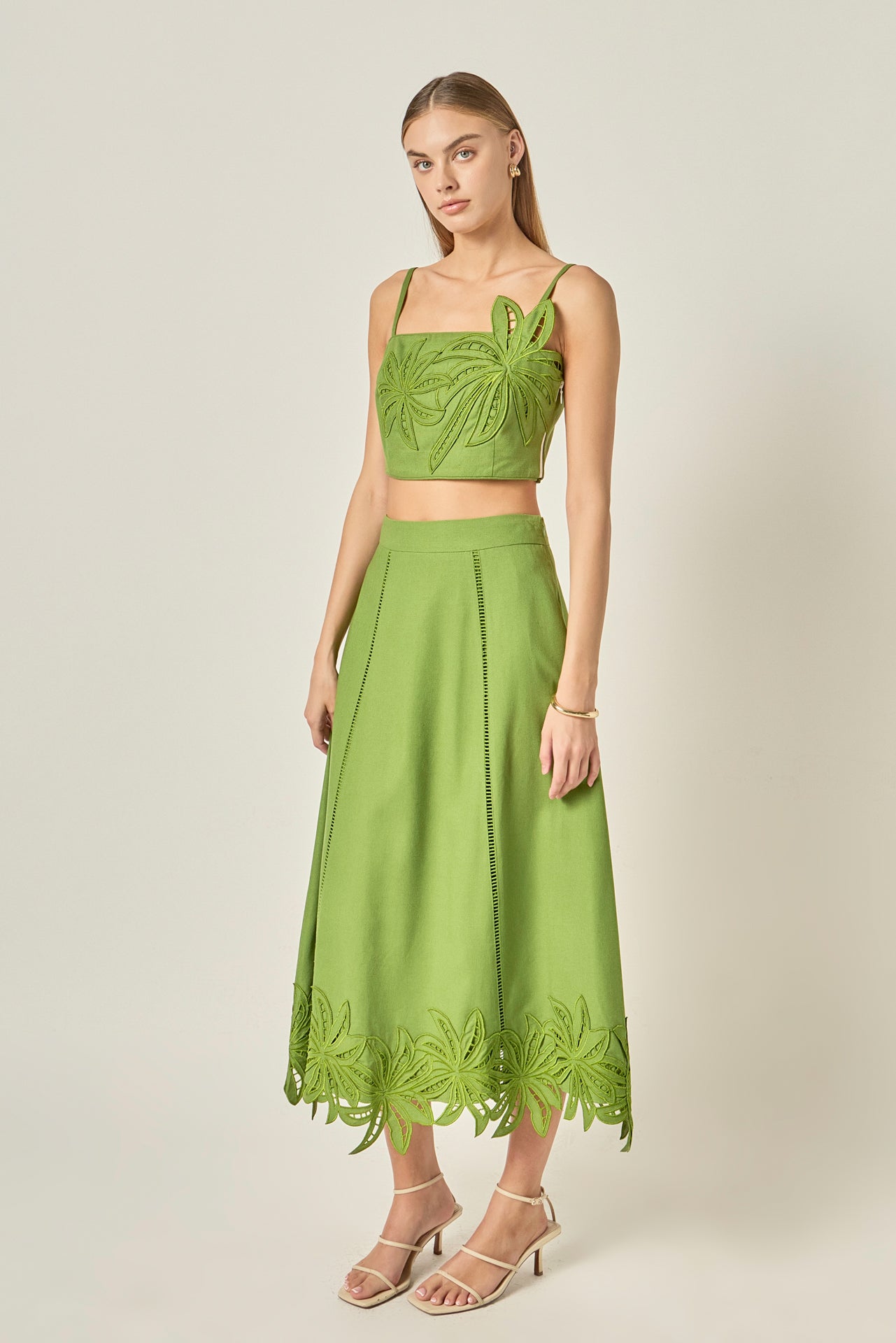 Tropical Palm Linen Midi Skirt – English Factory