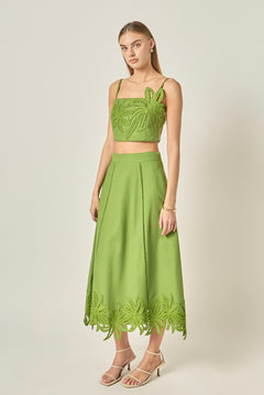 Tropical Palm Linen Midi Skirt