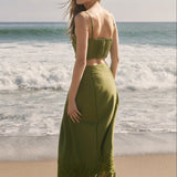 Tropical Palm Linen Midi Skirt