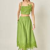 Tropical Palm Linen Midi Skirt
