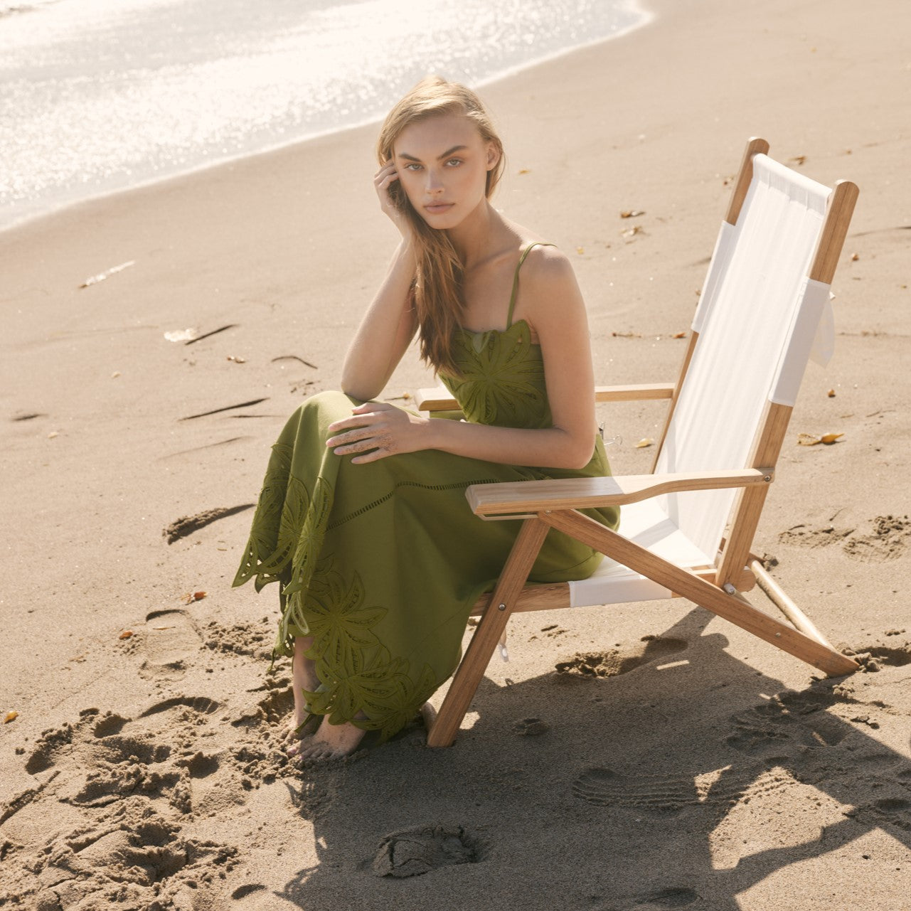 Tropical Palm Linen Midi Skirt