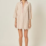 Striped Embroidered Scallop Hem Shirt Mini Dress