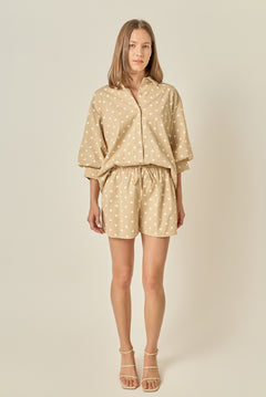 Heart Print Pinstripe Volume Sleeve Shirt