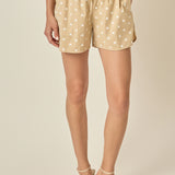 Heart Print Pinstripe Drawstring Shorts