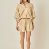 Heart Print Pinstripe Drawstring Shorts