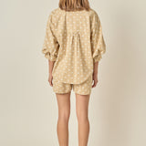 Heart Print Pinstripe Drawstring Shorts