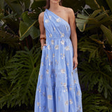 One-Shoulder Sequin Stripe Midi Dress