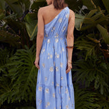 One-Shoulder Sequin Stripe Midi Dress