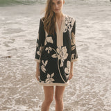 Noir Blossom Linen Mini Dress