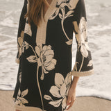 Noir Blossom Linen Mini Dress