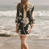 Noir Blossom Linen Mini Dress