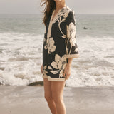 Noir Blossom Linen Mini Dress