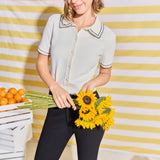 Collared Short Sleeve Knit Cardigan
