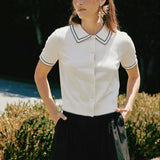 Collared Short Sleeve Knit Cardigan