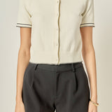 Collared Short Sleeve Knit Cardigan