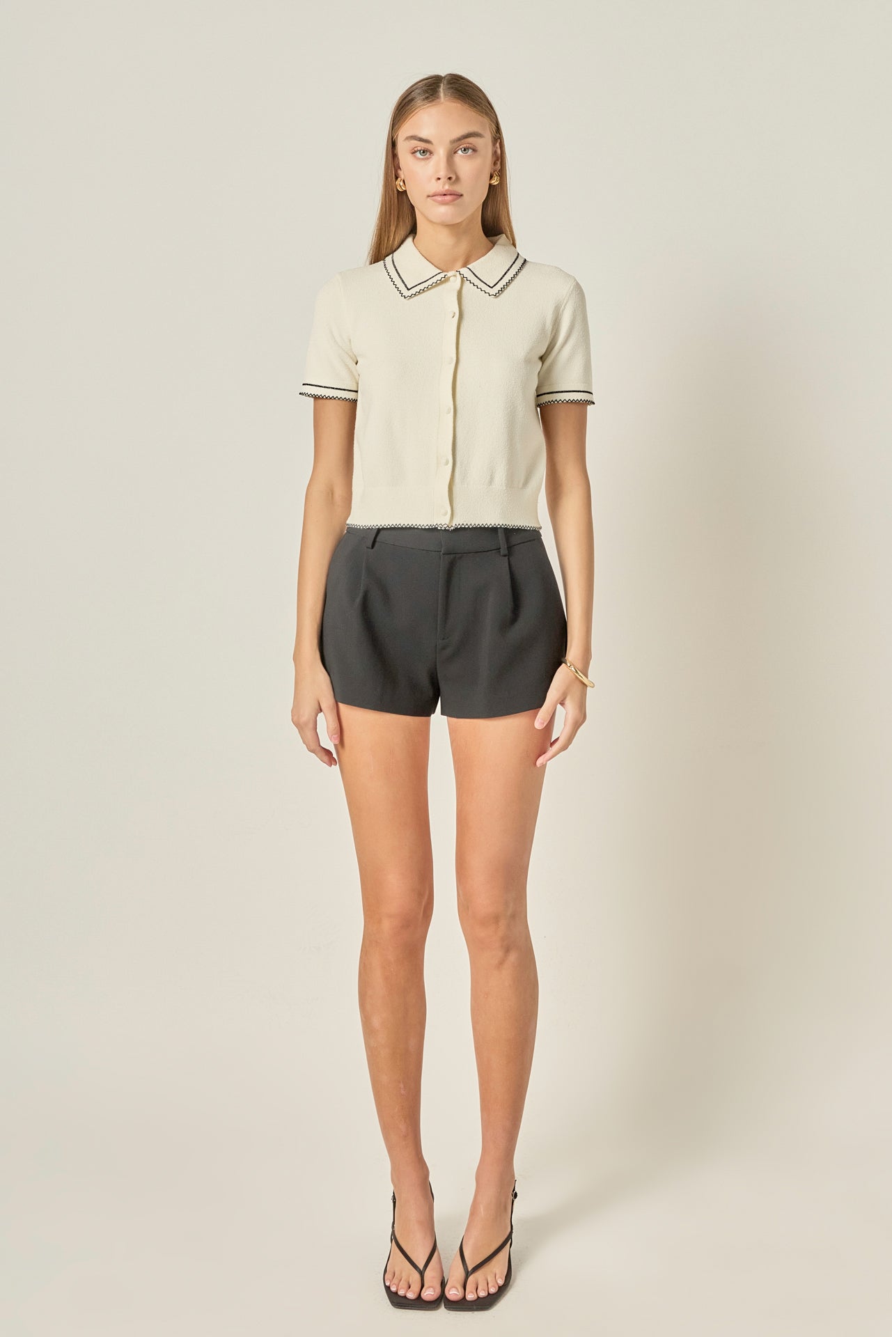 Collared Short Sleeve Knit Cardigan – English Factory