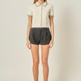 Collared Short Sleeve Knit Cardigan