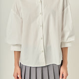 Lace Collar Balloon Sleeve Button-Up Shirt