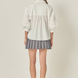 Lace Collar Balloon Sleeve Button-Up Shirt