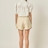 Eyelet Embroidered Ruffle Short Sleeve Shirt
