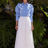 Floral Trim Striped Button-Up Shirt