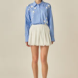 Floral Trim Striped Button-Up Shirt