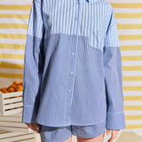 Striped Colorblock Button-Up Shirt