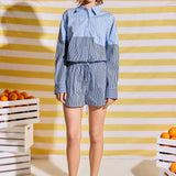 Striped Colorblock Button-Up Shirt