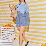 Striped Colorblock Button-Up Shirt
