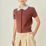 Contrast Collar Knit Cardigan