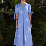 Floral Appliqué Stripe Midi Dress