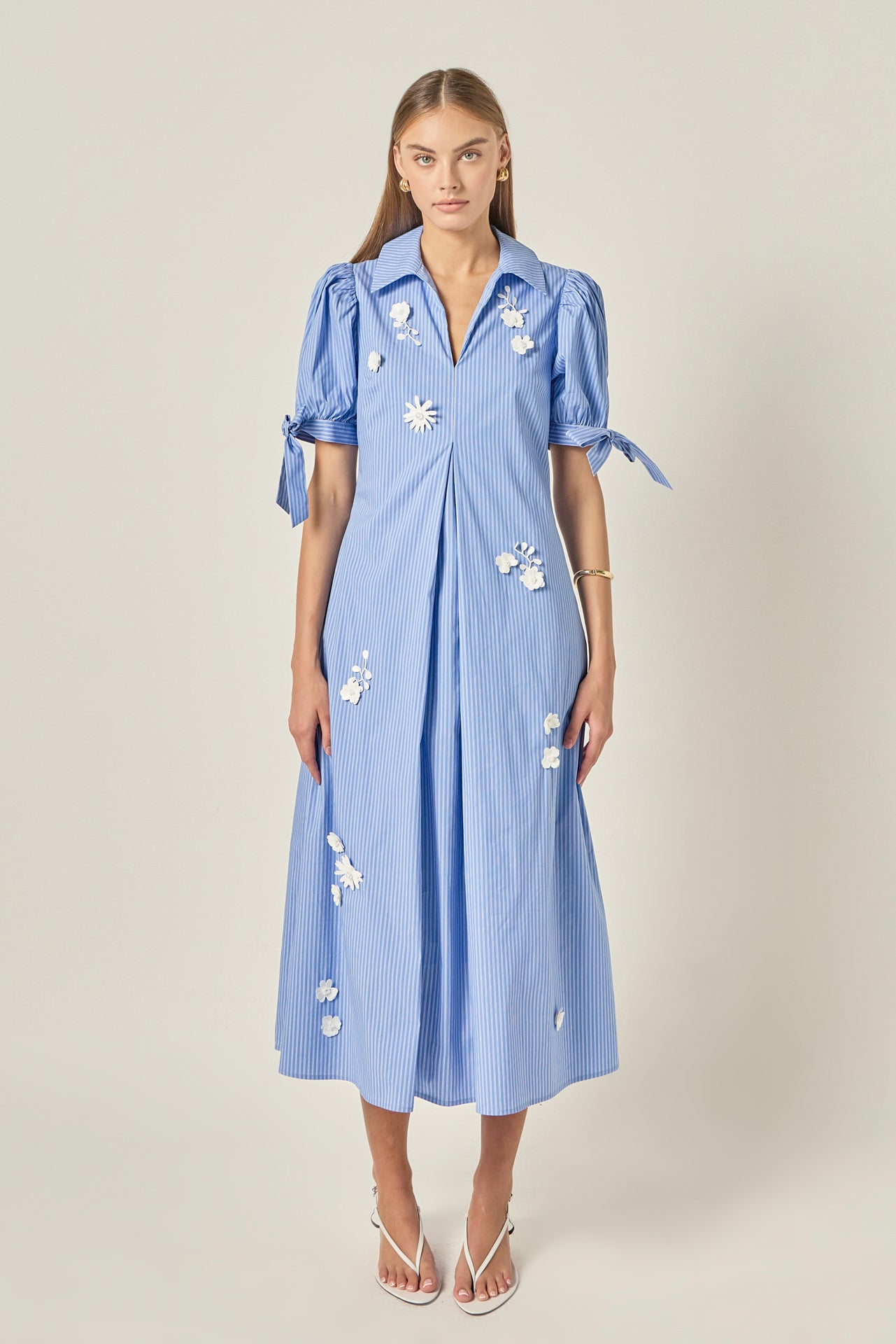Floral Appliqué Stripe Midi Dress – English Factory