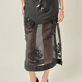 Floral Beaded Sheer Midi Skirt