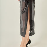 Floral Beaded Sheer Midi Skirt