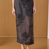 Floral Beaded Sheer Midi Skirt