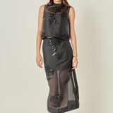 Floral Beaded Sheer Midi Skirt