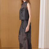 Sheer Beaded Mock Neck Sleeveless Top