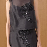 Sheer Beaded Mock Neck Sleeveless Top