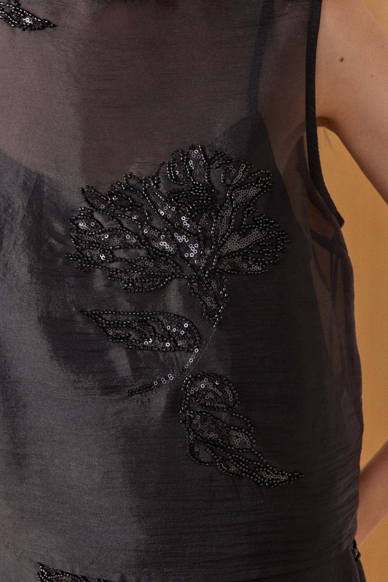 Sheer Beaded Mock Neck Sleeveless Top – English Factory