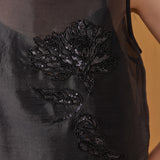 Sheer Beaded Mock Neck Sleeveless Top