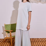 Sheer Hem Mixed Media Maxi Dress