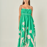 Tulip Print Empire Waist Maxi Dress