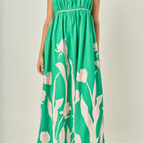 Tulip Print Empire Waist Maxi Dress