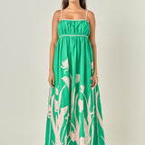 Tulip Print Empire Waist Maxi Dress
