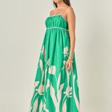Tulip Print Empire Waist Maxi Dress