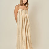 Strapless Pintuck Striped Maxi Dress