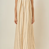 Strapless Pintuck Striped Maxi Dress