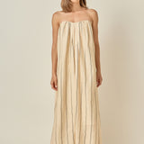 Strapless Pintuck Striped Maxi Dress